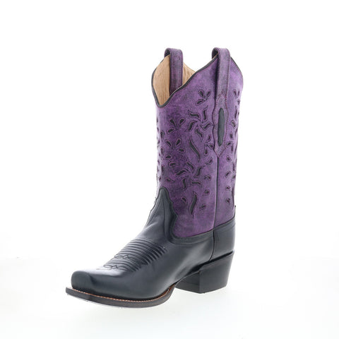 Jama Old West 18001 Womens Black Leather Slip On Cowboy Western Boots