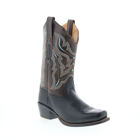 Jama Old West 18008 Womens Black Leather Slip On Cowboy Western Boots