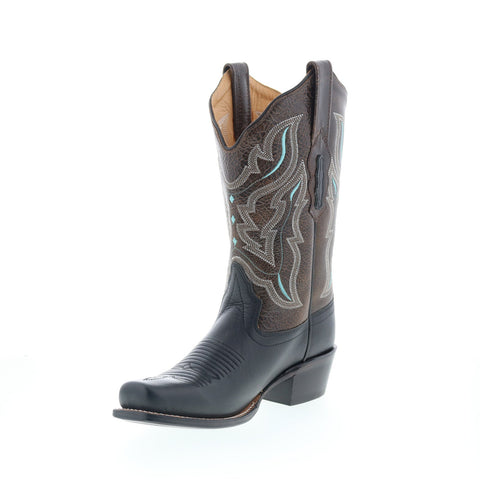 Jama Old West 18008 Womens Black Leather Slip On Cowboy Western Boots
