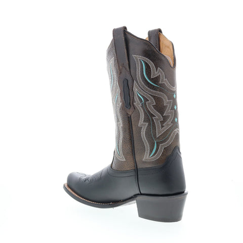 Jama Old West 18008 Womens Black Leather Slip On Cowboy Western Boots