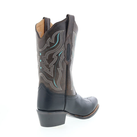 Jama Old West 18008 Womens Black Leather Slip On Cowboy Western Boots