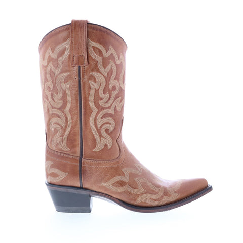 Jama Old West 18054 Womens Brown Leather Slip On Cowboy Western Boots