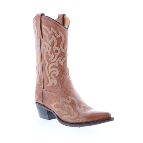 Jama Old West 18054 Womens Brown Leather Slip On Cowboy Western Boots