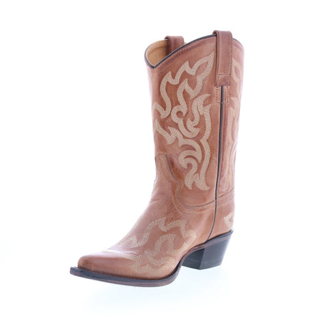 Jama Old West 18054 Womens Brown Leather Slip On Cowboy Western Boots