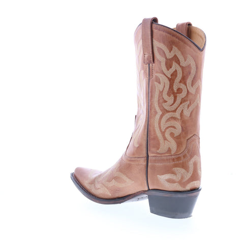 Jama Old West 18054 Womens Brown Leather Slip On Cowboy Western Boots