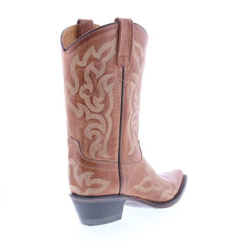 Jama Old West 18054 Womens Brown Leather Slip On Cowboy Western Boots