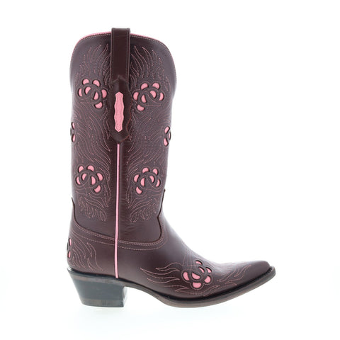 Jama Old West 18057 Womens Brown Leather Slip On Cowboy Western Boots