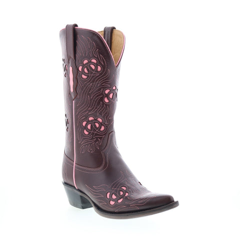 Jama Old West 18057 Womens Brown Leather Slip On Cowboy Western Boots