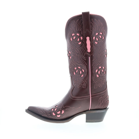 Jama Old West 18057 Womens Brown Leather Slip On Cowboy Western Boots