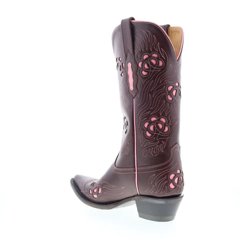 Jama Old West 18057 Womens Brown Leather Slip On Cowboy Western Boots