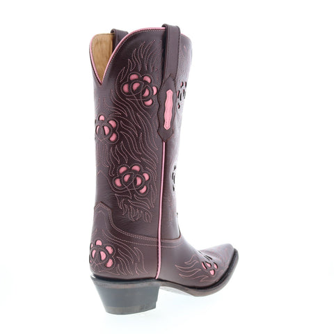 Jama Old West 18057 Womens Brown Leather Slip On Cowboy Western Boots