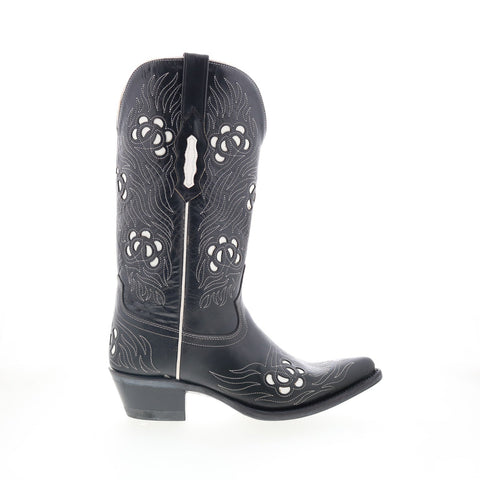 Jama Old West 18058 Womens Black Leather Slip On Cowboy Western Boots