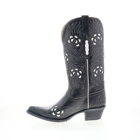 Jama Old West 18058 Womens Black Leather Slip On Cowboy Western Boots