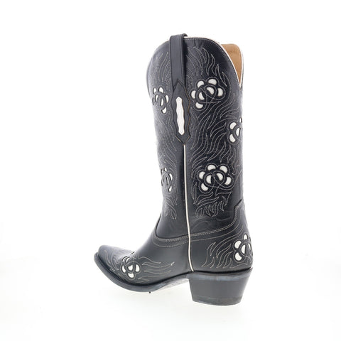 Jama Old West 18058 Womens Black Leather Slip On Cowboy Western Boots