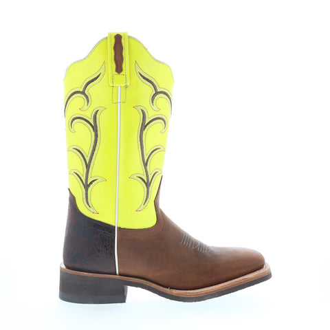 Jama Old West 18114 Womens Brown Leather Slip On Cowboy Western Boots