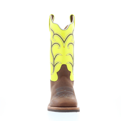 Jama Old West 18114 Womens Brown Leather Slip On Cowboy Western Boots