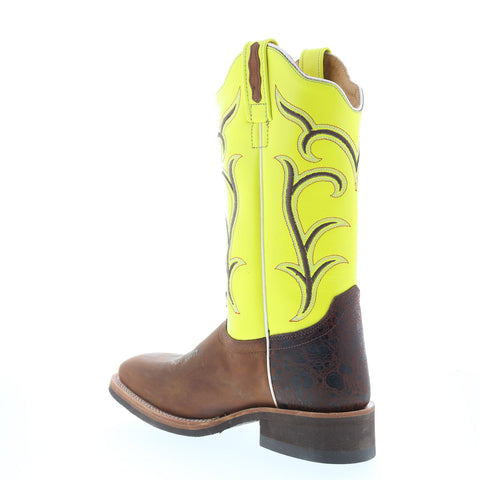 Jama Old West 18114 Womens Brown Leather Slip On Cowboy Western Boots