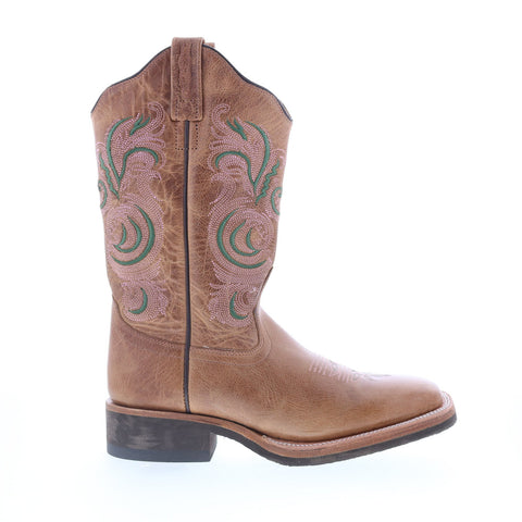 Jama Old West 18115 Womens Brown Leather Slip On Cowboy Western Boots