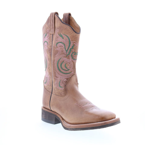 Jama Old West 18115 Womens Brown Leather Slip On Cowboy Western Boots