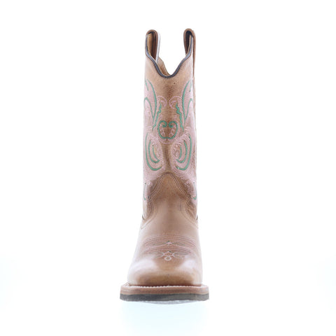 Jama Old West 18115 Womens Brown Leather Slip On Cowboy Western Boots