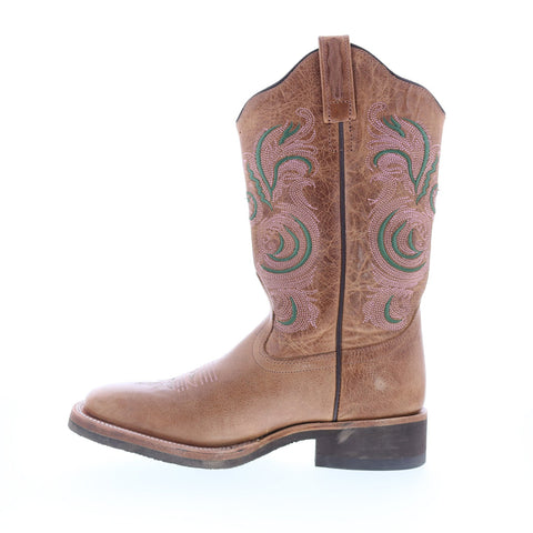 Jama Old West 18115 Womens Brown Leather Slip On Cowboy Western Boots