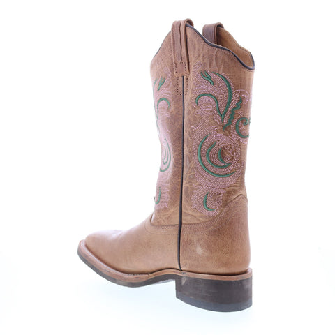 Jama Old West 18115 Womens Brown Leather Slip On Cowboy Western Boots