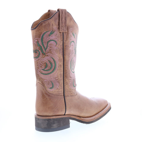 Jama Old West 18115 Womens Brown Leather Slip On Cowboy Western Boots