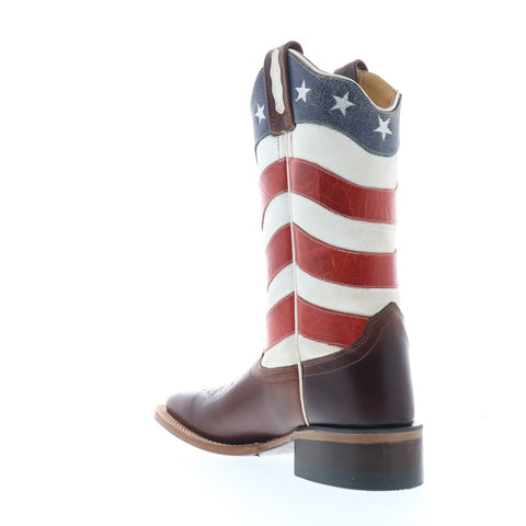 Jama Old West 18116 Womens Brown Leather Slip On Cowboy Western Boots