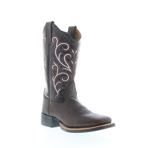 Jama Old West 18118 Womens Brown Leather Slip On Cowboy Western Boots