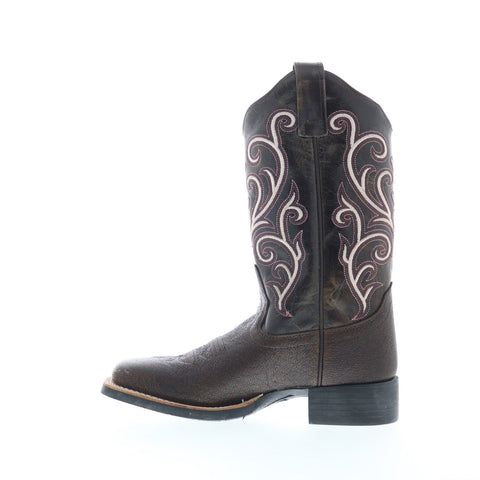 Jama Old West 18118 Womens Brown Leather Slip On Cowboy Western Boots