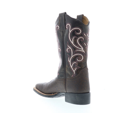 Jama Old West 18118 Womens Brown Leather Slip On Cowboy Western Boots