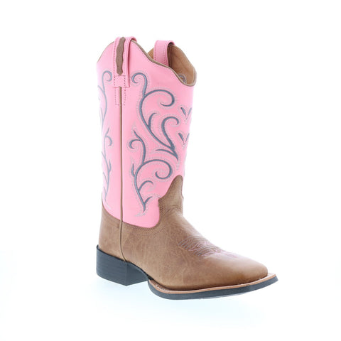 Jama Old West 18119 Womens Brown Leather Slip On Cowboy Western Boots