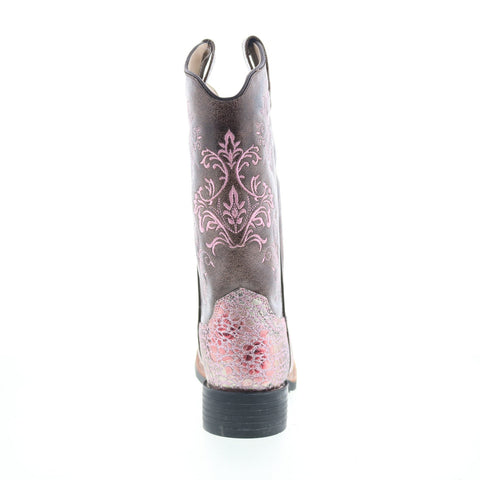 Jama Old West Square Toe 18123 Womens Pink Leather Slip On Western Boots