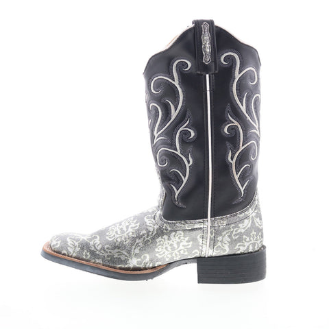Jama Old West Medium Square Toe 18124 Womens Silver Leather Western Boots