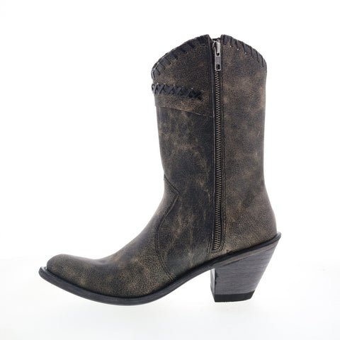 Jama Old West Snip Toe 18152 Womens Gray Leather Zipper Western Boots