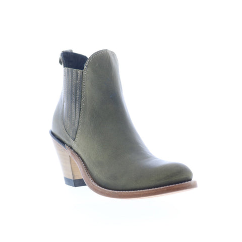 Jama Old West 18158 Womens Green Leather Slip On Cowboy Western Boots