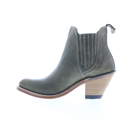 Jama Old West 18158 Womens Green Leather Slip On Cowboy Western Boots