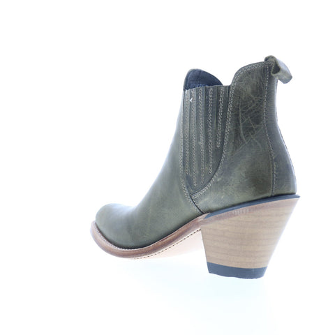 Jama Old West 18158 Womens Green Leather Slip On Cowboy Western Boots