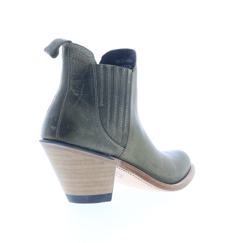 Jama Old West 18158 Womens Green Leather Slip On Cowboy Western Boots