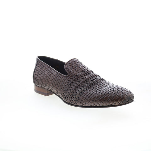 Zelli Italia Luce Hand Woven Calfskin Mens Brown Loafers Casual Shoes