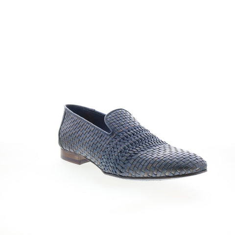 Zelli Italia Luce Hand Woven Calfskin Mens Blue Loafers Casual Shoes