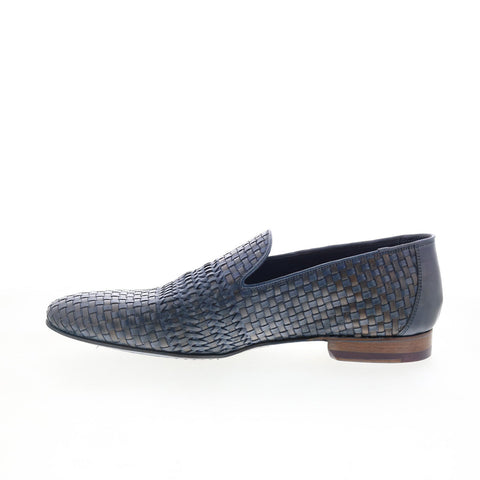 Zelli Italia Luce Hand Woven Calfskin Mens Blue Loafers Casual Shoes
