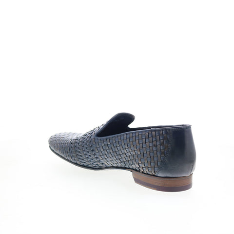 Zelli Italia Luce Hand Woven Calfskin Mens Blue Loafers Casual Shoes