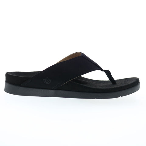 Spenco Hampton Suede 20210 Womens Black Synthetic Flip-Flops Sandals Shoes