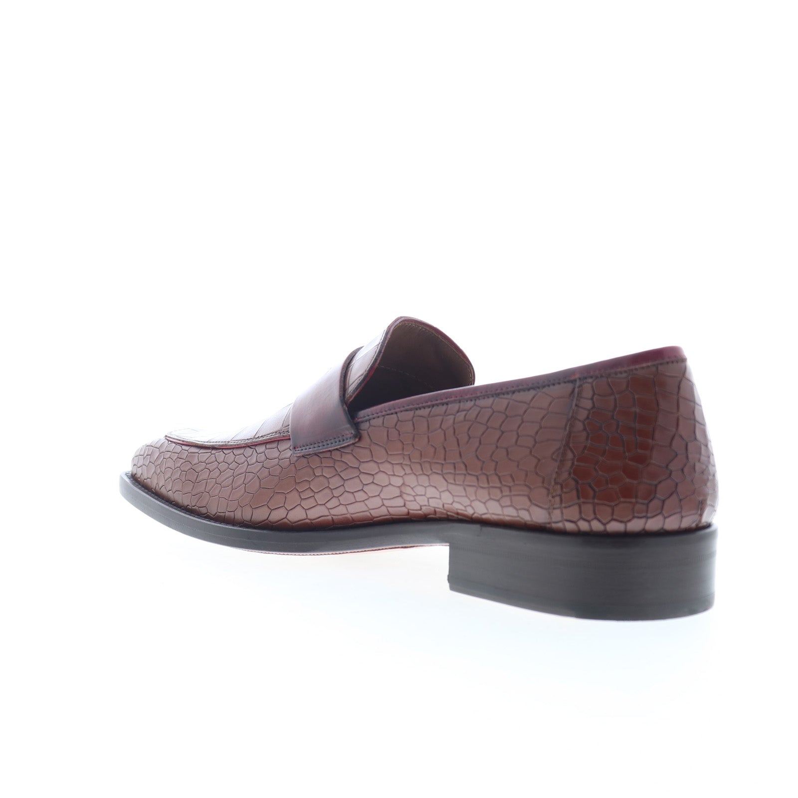 Mezlan Dark Brown Croc-Embossed Leather Penny Loafers Mezlan Croc Embossed Leather Penny Loafer 21081 Mens Brown  main image 2