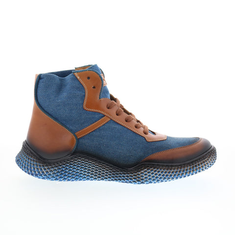 Mezlan Ostrich& Denim High Top Sneaker Mens Blue Lifestyle Sneakers Shoes