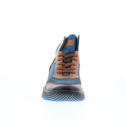 Mezlan Ostrich& Denim High Top Sneaker Mens Blue Lifestyle Sneakers Shoes