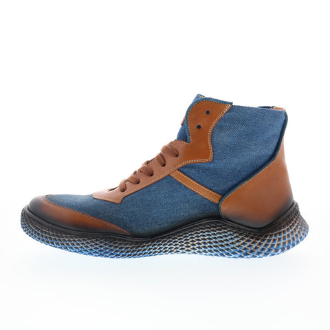 Mezlan Ostrich& Denim High Top Sneaker Mens Blue Lifestyle Sneakers Shoes