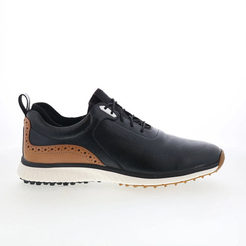 Johnston & Murphy 25-3961 Mens Black Leather Lace Up Athletic Golf Shoes