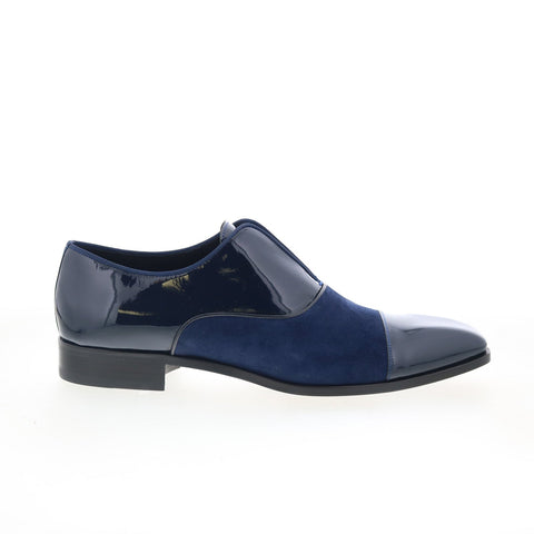 Mezlan Patent Calfskin Leather Mens Blue Loafers & Slip Ons Casual Shoes